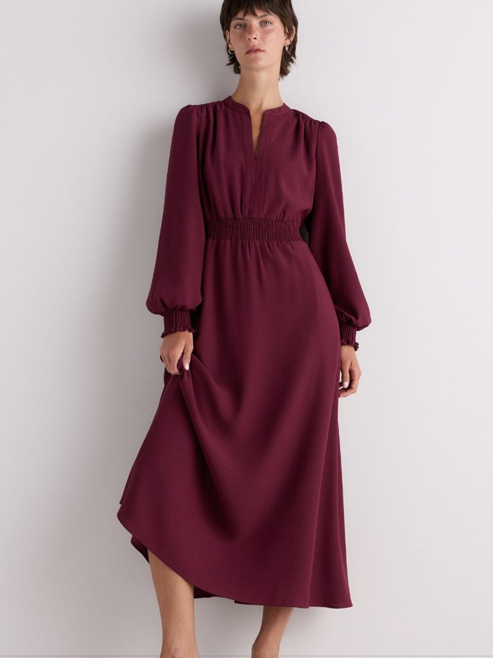 Quince Crepe Long Sleeve Midi Dress